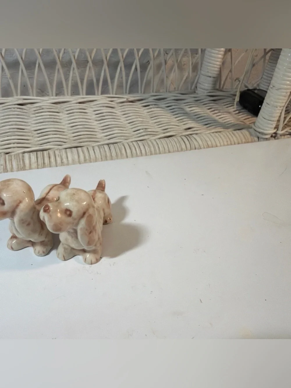 Vintage Mini Dog Figurines Set Ceramic Puppy Salt Pepper Small Collectibles